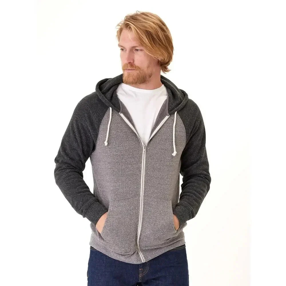 NEW Threads 4 Thought Men’s XS Triblend Raglan Colorblock‎ Zip Fleece Hoodie NWT